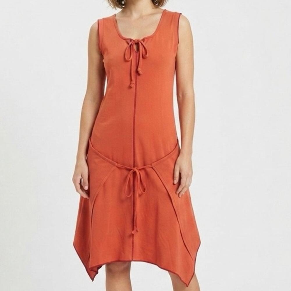 Ethos Organic Cotton Saffron Orange Dress Sleeveless Tie Front Chakra Style XL